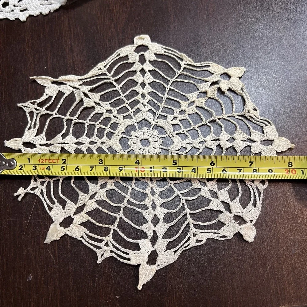 Lot of‎ 4 Vintage Hand Crochet Doilies – Ivory & Pastel Lace Set – Mixed Sizes